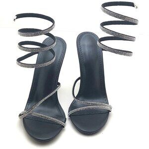 RHINESTONE SPIRAL BLACK HIGH STILETTO HEEL SANDALS